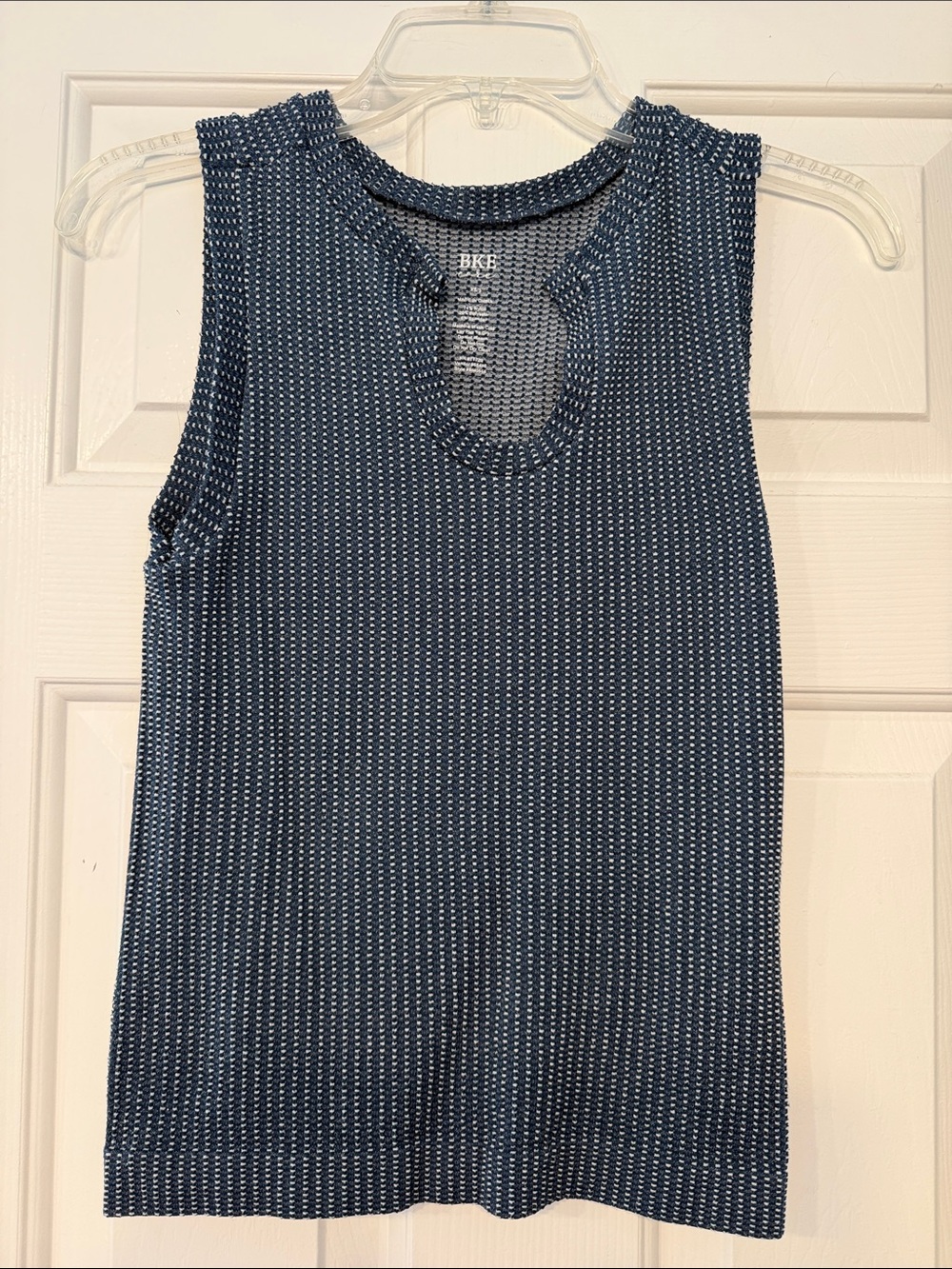 BKE Navy and White Textured Sleeveless Tank